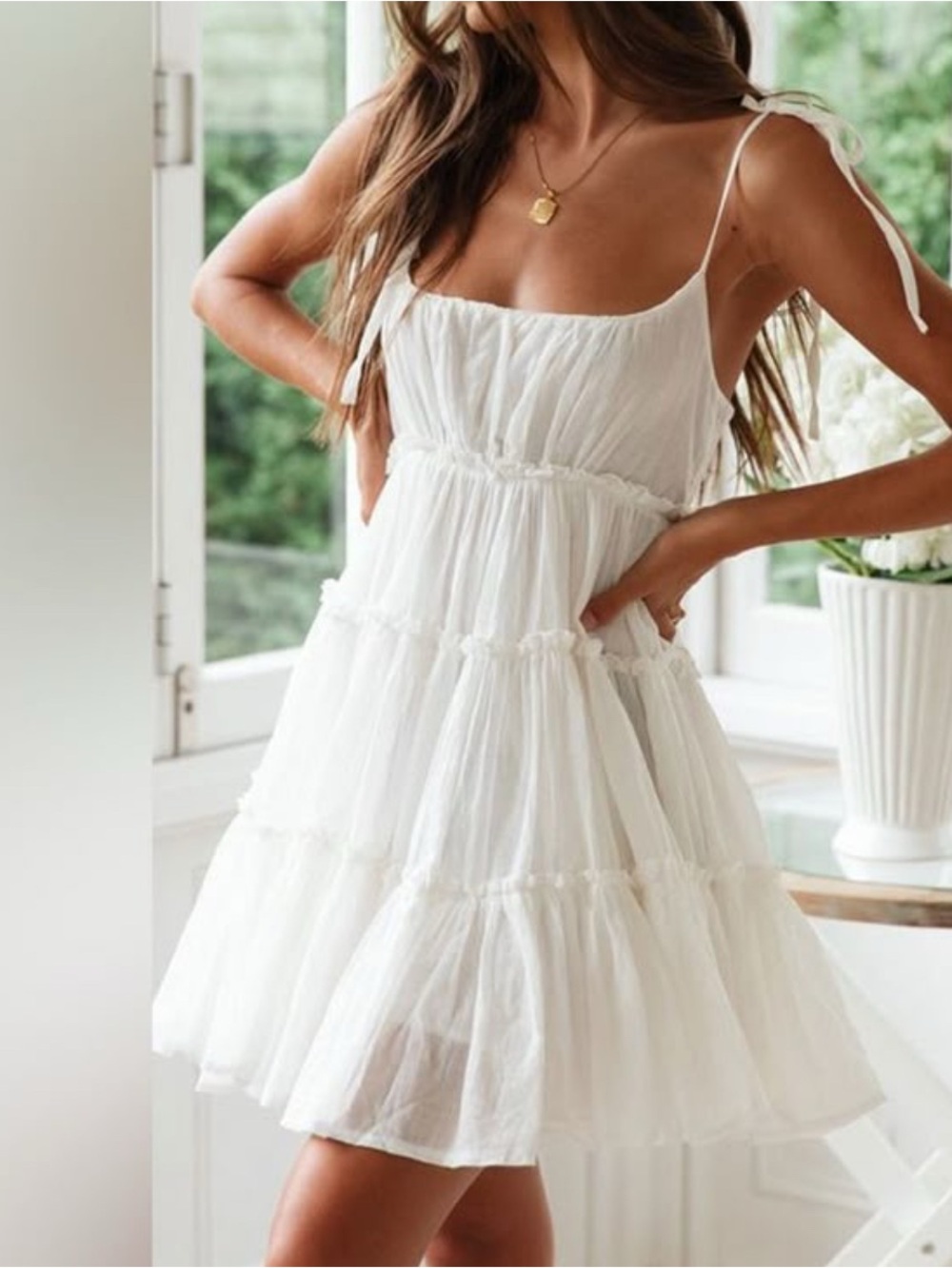 Rosedress White Tiered Tie Shoulder Sundress Size-Small Romantic Coquette